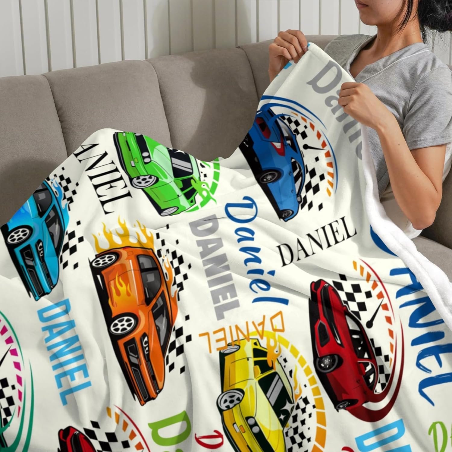 Artsadd Personalized Baby Blanket with Name,Custom Car Printed Blankets for Boys Kids Shower for Newborn Nursery Decor Stuff