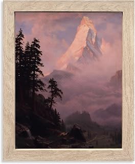 HoozGee Nature Mountain Decor Sunrise on the Matterhorn by Albert Bierstadt Famous Painter Art Picture Classic Vintage Oil Painting Canvas Prints Gallery Wall Decor (8"x10" FRAME)