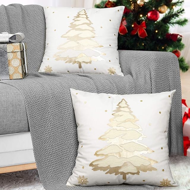 MoKo Pack of 2 Throw Pillow Cover, Soft Square Pillow Cases Foil Hot-Stamped Snowflakes Christmas Decorative Cushion Covers for Sofa Couch Bed Home Car Decoration, 18" x 18", 45 x 45 cm, Gold