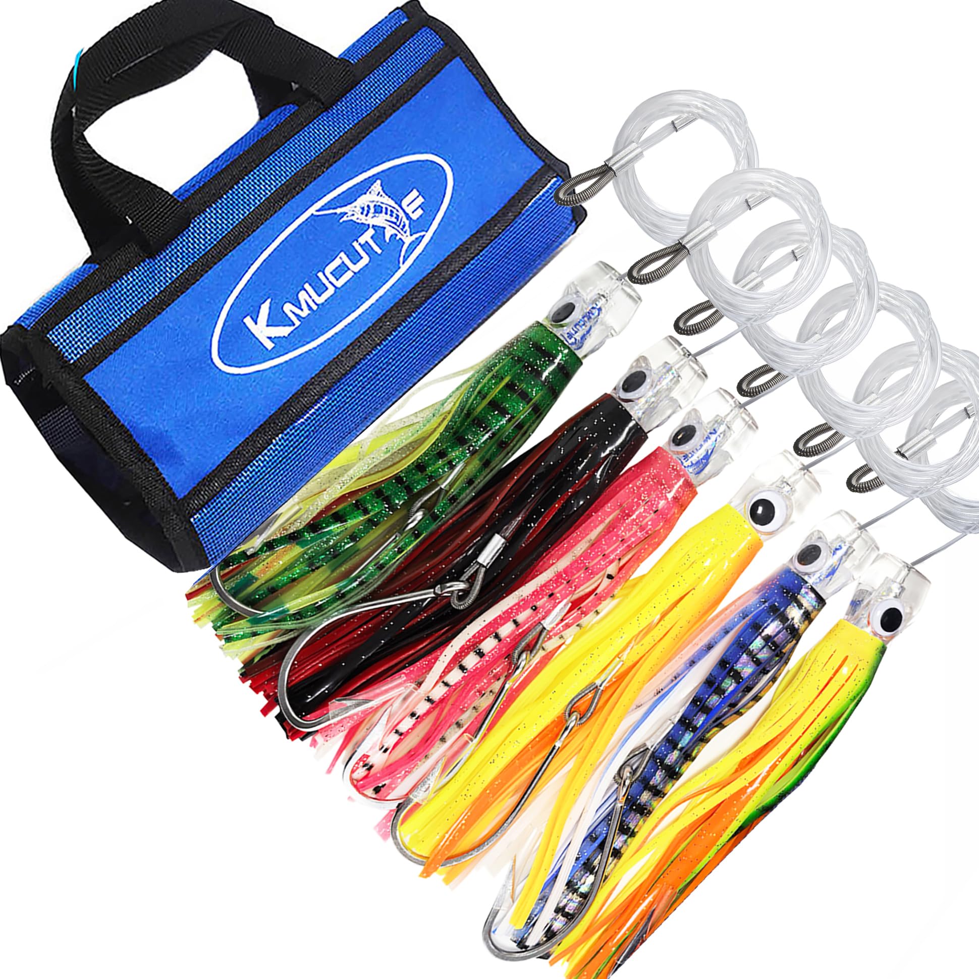 Kmucutie Set of 6 pcs 9 inch / 7 inch / 6.5 inch trolling Lure Marlin Tuna Dolphin Shark Big Game deep sea Fishing Lures Included Mesh Bag