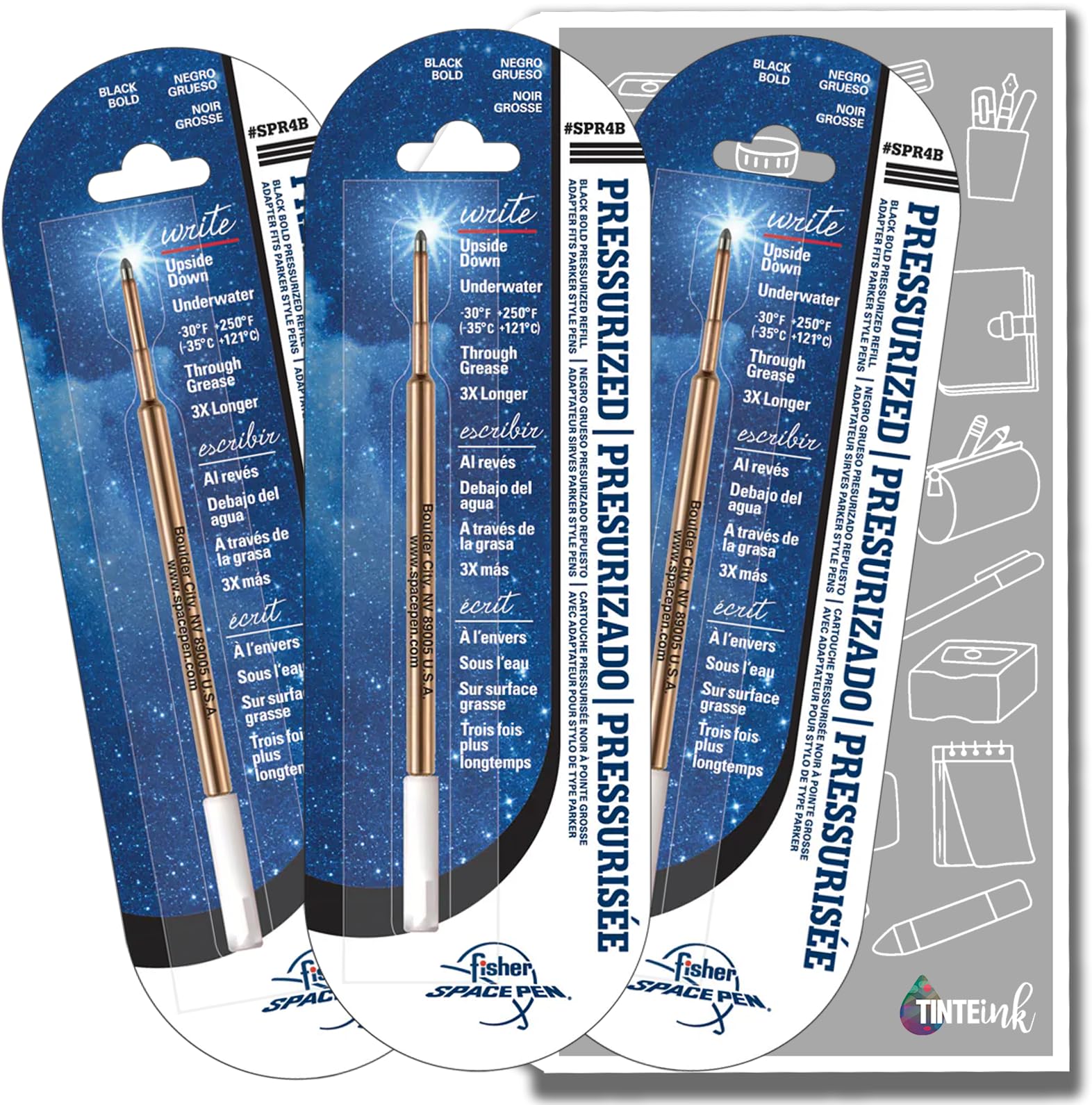 Fisher Space Pen Refill Black Ink 1,2,3 Fine, Medium or Broad Refills, Pressurised Refills Writes Underwater, on Wet Paper, Grease and Upside Down! (3, Broad)
