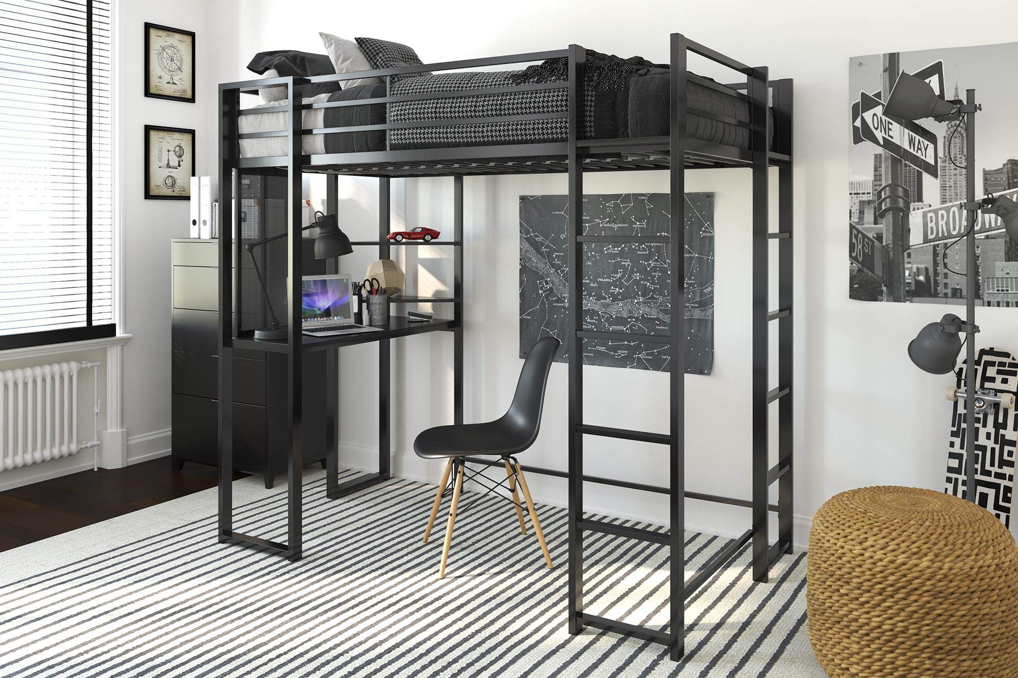 DHP Abode Twin Size Metal Loft Bed, Black