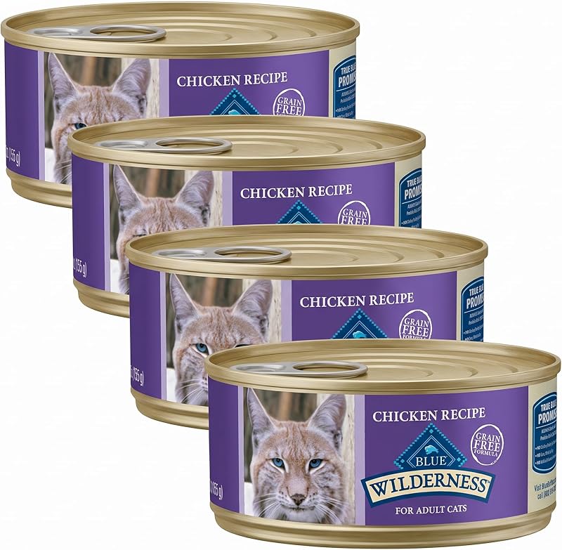 Ração úmida para gatos Blue Buffalo BLUE Wilderness Patê de Frango, sem grãos, Pacote com 4 latas de 156 g