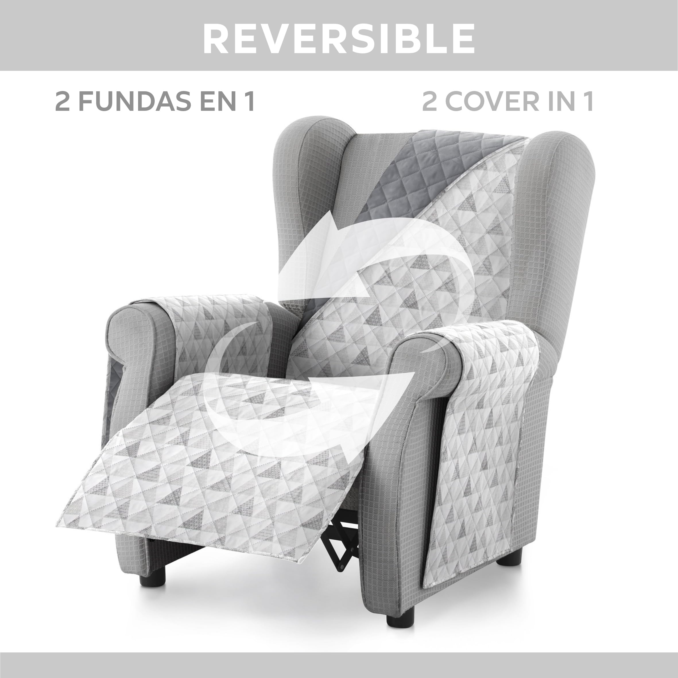 Textilhome Copridivano Malu 1 Posti con Braccioli – Copripoltrona Relax e Orecchioni Reversibile, Imbottito, Protezione Antigraffio per Divani, Colore C/2