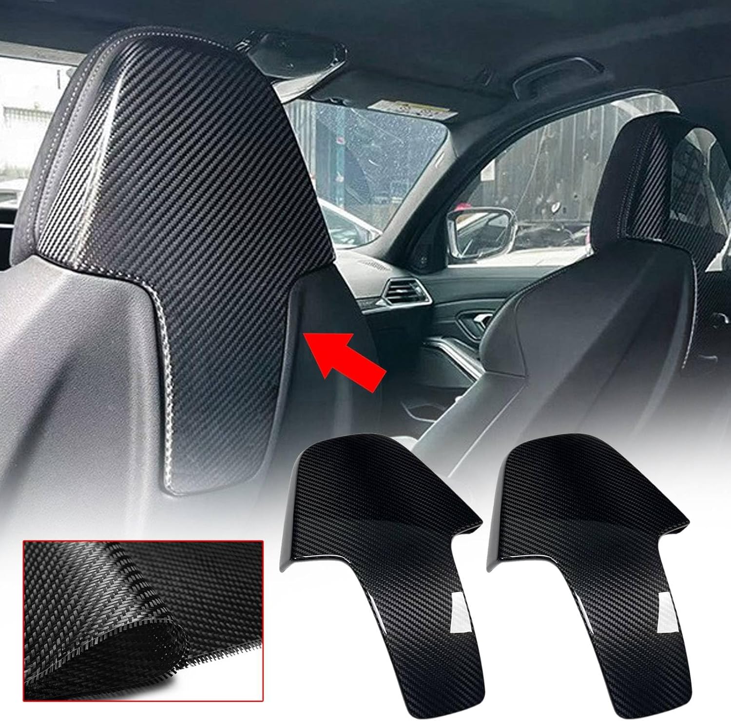 Carbon Fiber Front Seat Back Trim Cover Set fits for BMW G82 G83 M4 G80 M3 2021-2023