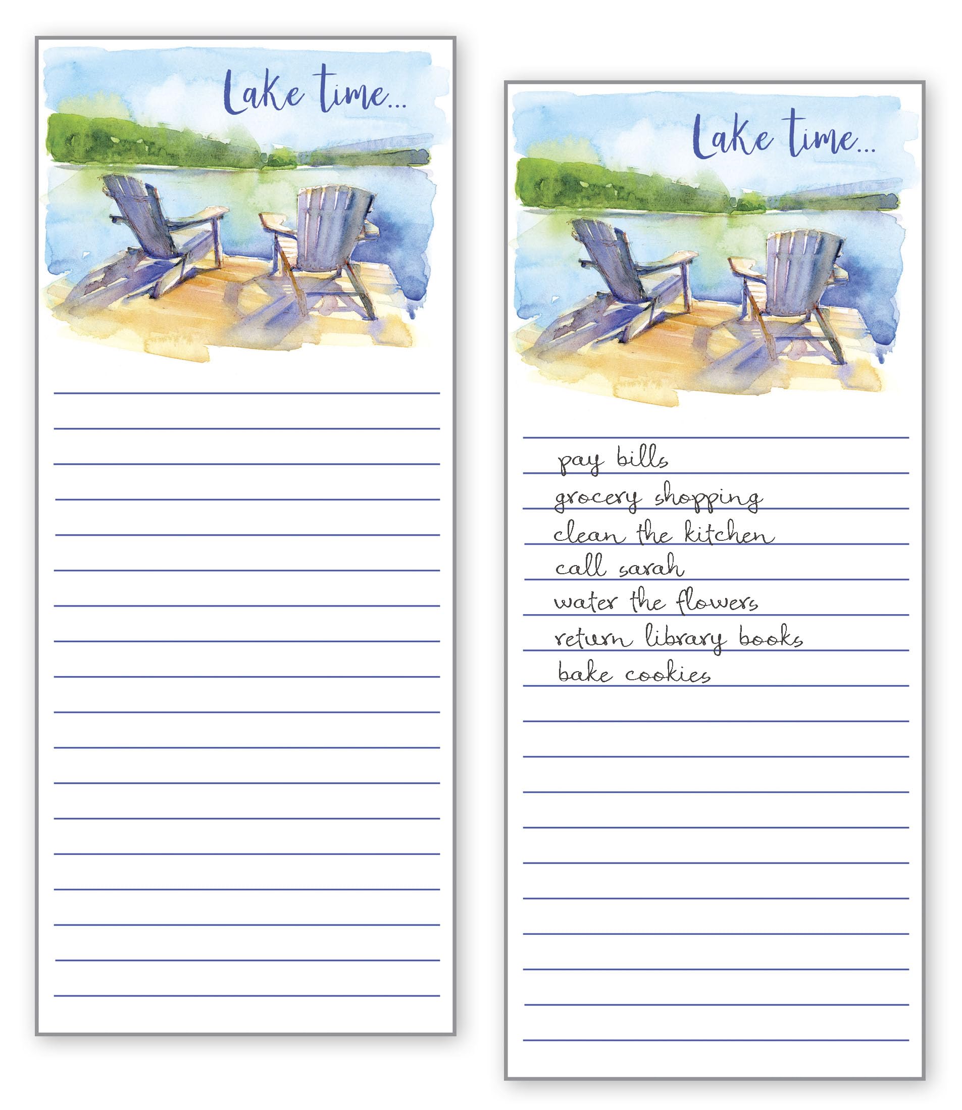Gina B Designs Set of 2 - Lake Time List Pad, Grocery List Pad, Fridge Pad, Notepad, Shopping List, To-Do List with Attachable Magnet, Made in the U.S.A.