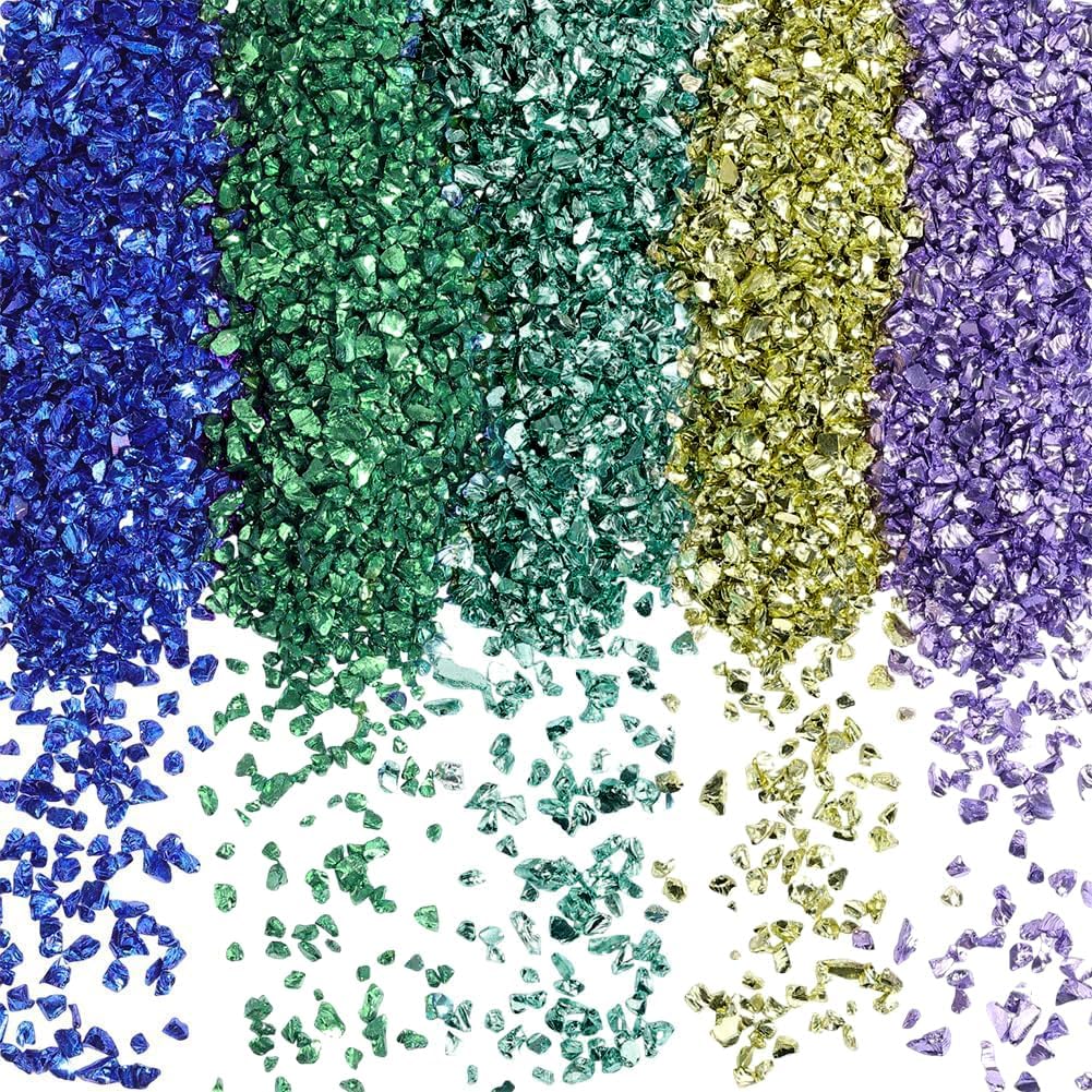 SUNNYCLUE 1 Box 150G 5 Colors Small Crushed Crystals Pink Broken Glass Bulk Metallic Chips Irregular Flakes Glitter Crystals for Crafts Nail Arts Vase Filler Epoxy Jewelry Making Supplies Women Adult