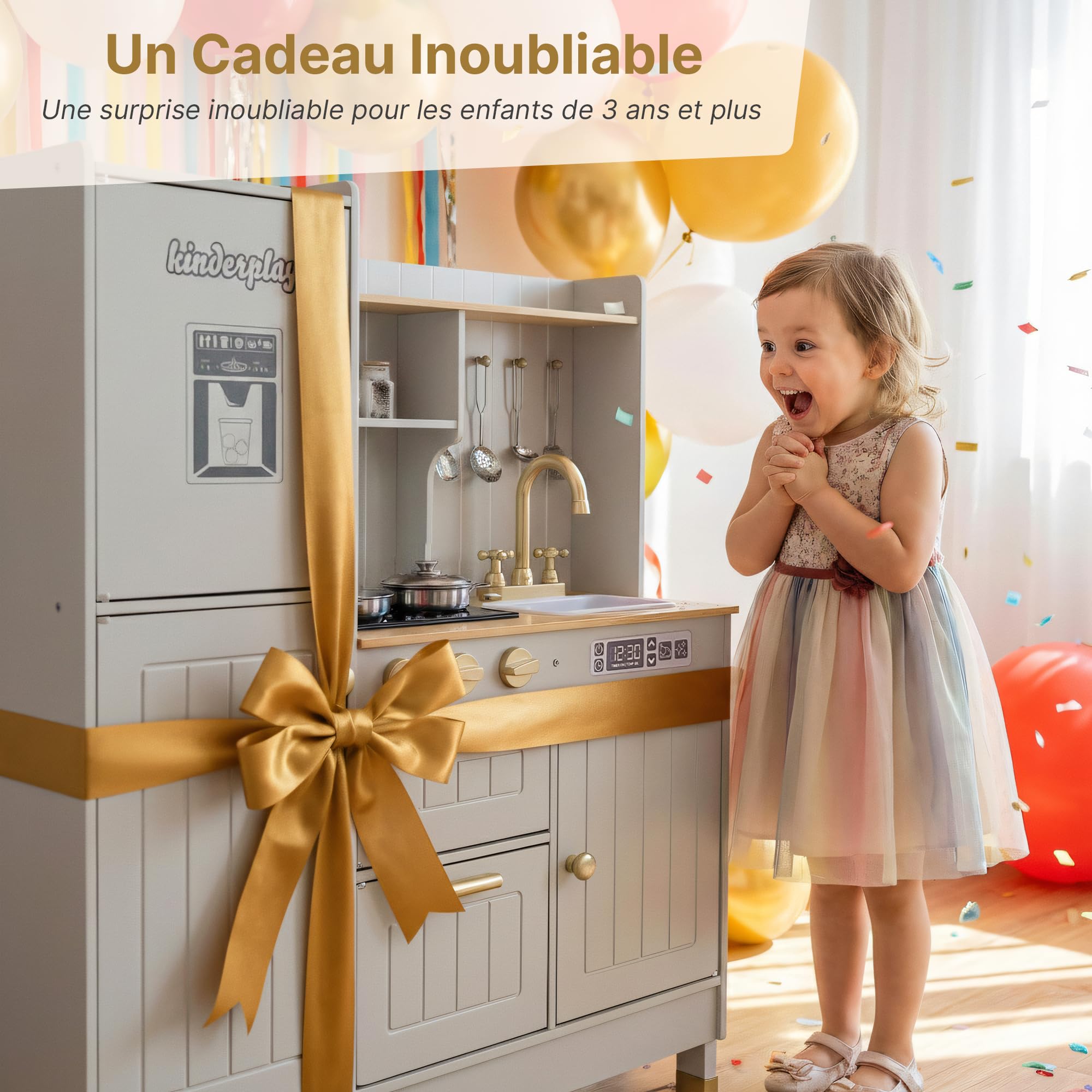 Grande Cuisine pour Enfant en Bois avec lumière et Son –avec Accessoires, évier, cuisinière et Four – pour Enfants pour des Jeux de rôle réalistes