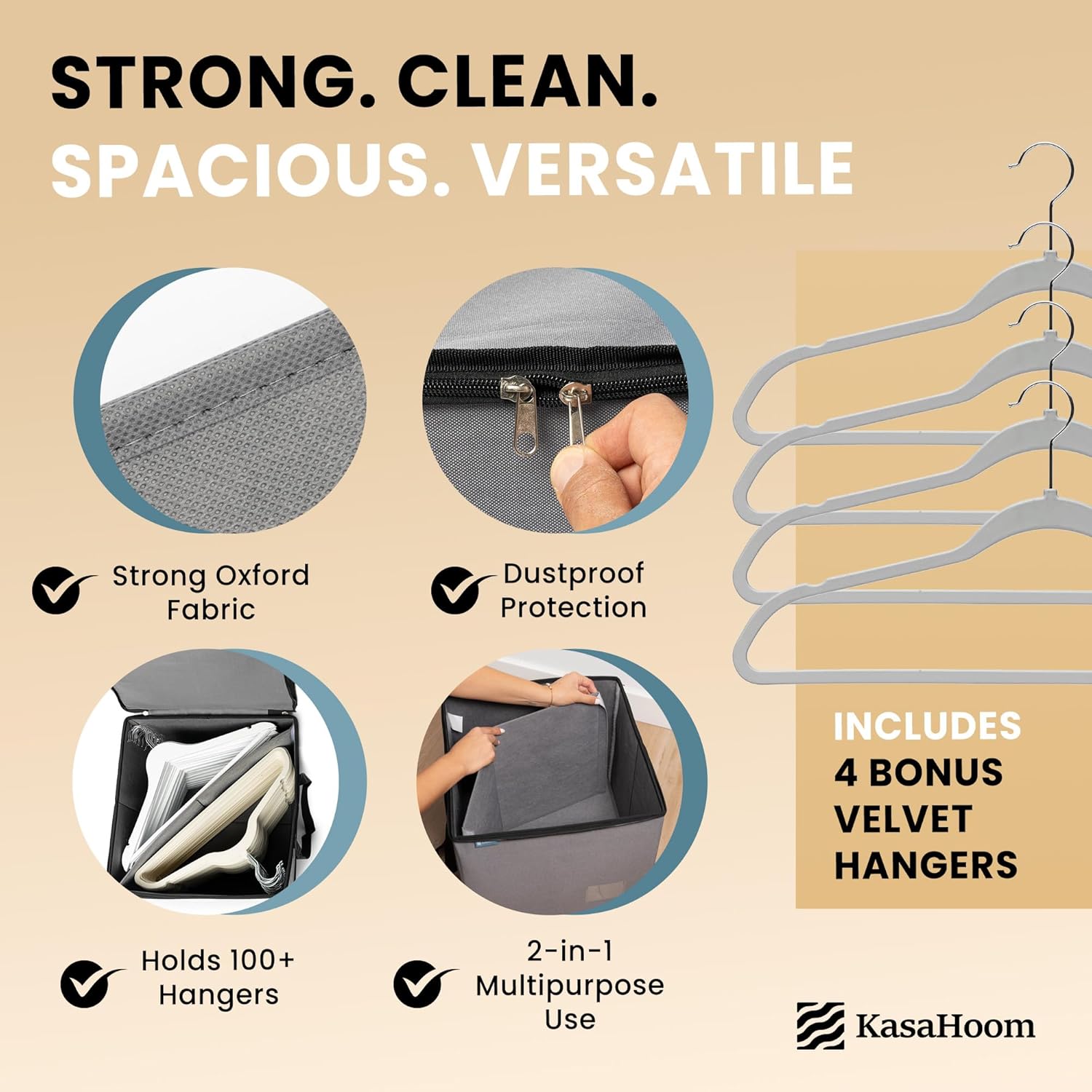 Hanger Storage Organizer Bags for 100+ Velvet Hangers with 2 Dustproof Containers and 4 Bonus Hangers – Large Closet Organizer to Keep Clothes Clean and Tidy (Black)