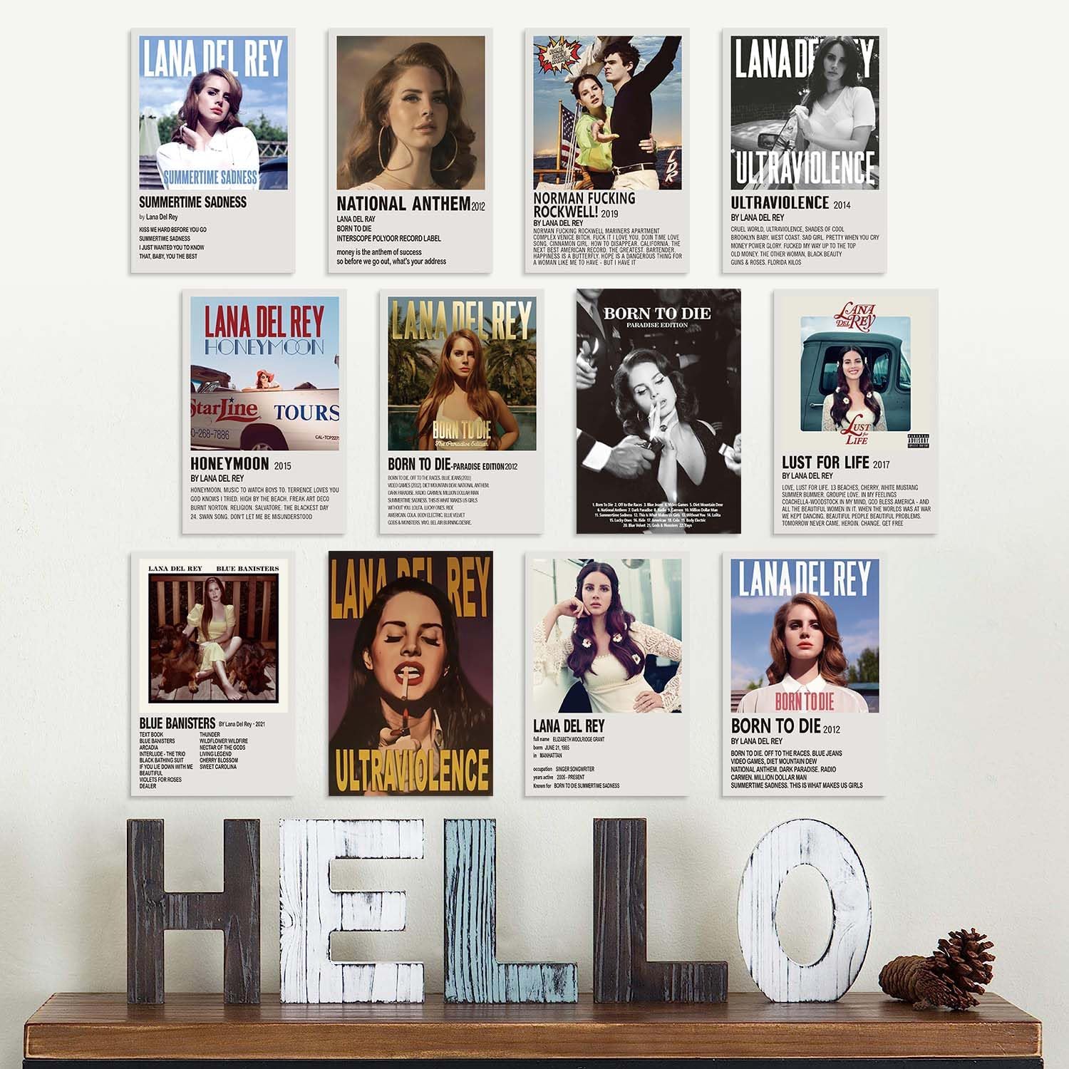 Lidy 12 PCS Lana Poster Music Album Cover Posters Set Merch Wall Art Decor Unframed Canvas Poster Gifts 8x12inch (20x30cm)