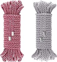Coldairsoap Soft Silk Twisted Nylon Rope 8mm, Pink & Silver Braided Cord, 32ft Decorative Shiny Trim for Crafts & DIY