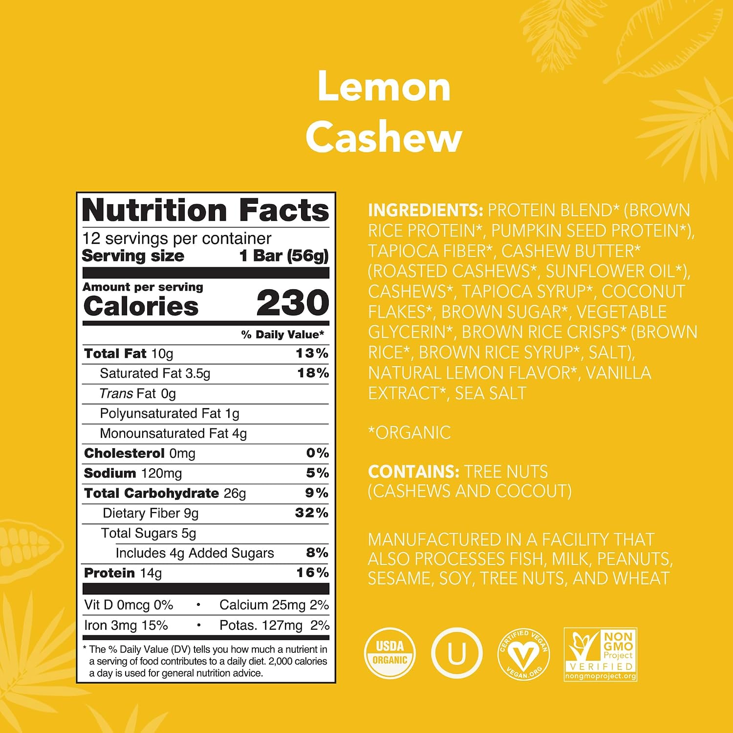 ALOHA Organic Plant Based Protein Bars - Lemon Cashew - 12-Count - Vegan, Low Sugar, Gluten-Free, Paleo, Low Carb, Non-GMO, No Stevia & No Erythritol image 2