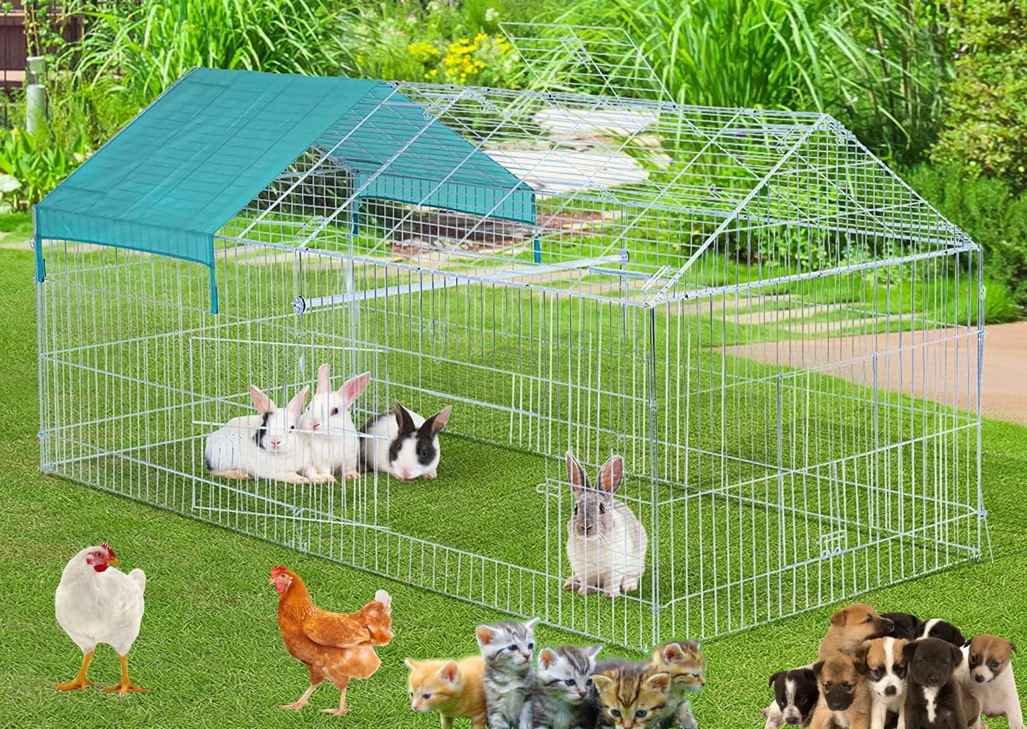 87”x41” X-Large Stainless Galvanized Steel Chicken Coop Chicken Run Cage Pens Crate Rabbit Cage Enclosure Pet Playpen Exercise Pen Waterproof Anti-Ultraviolet Cover for Outdoor Backyard Farm