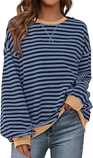 Womens Oversized Striped Sweatshirt 2026 Spring Crewneck Long Sleeve Pullover Top Casual Y2K Clothes Workout Shirt