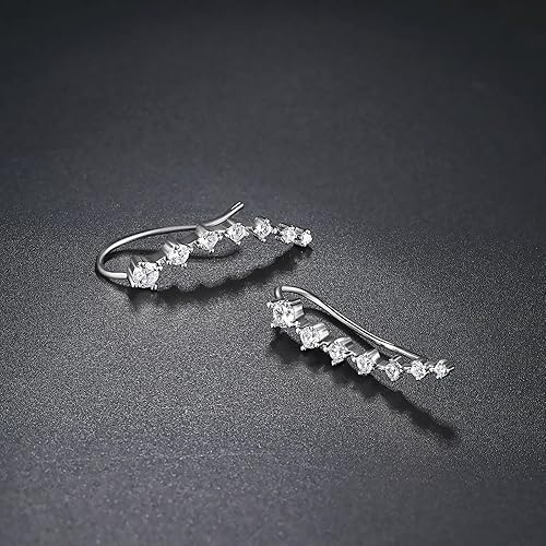 Miniatura 5 de 925 Sterling Silver Ear Cuffs Sparkling 7 Crystals Ear Crawler Earrings Cubic Zirconia Climber Cartilage Ear Wrap Hypoallergenic Earring for Women