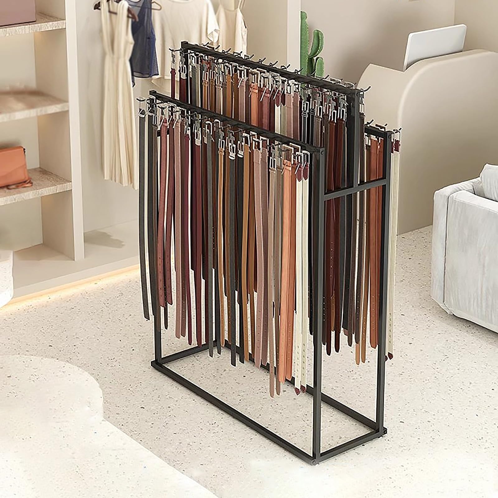 Kommerzieller bodenstehender Ständer für Gürtel und Schals, Metall-Krawattenhalter für Bekleidungsgeschäfte, Geldbörsen, Organizer, stilvolle Schals, Aufhänger (schwarz, 120 x 40 x 150 cm)