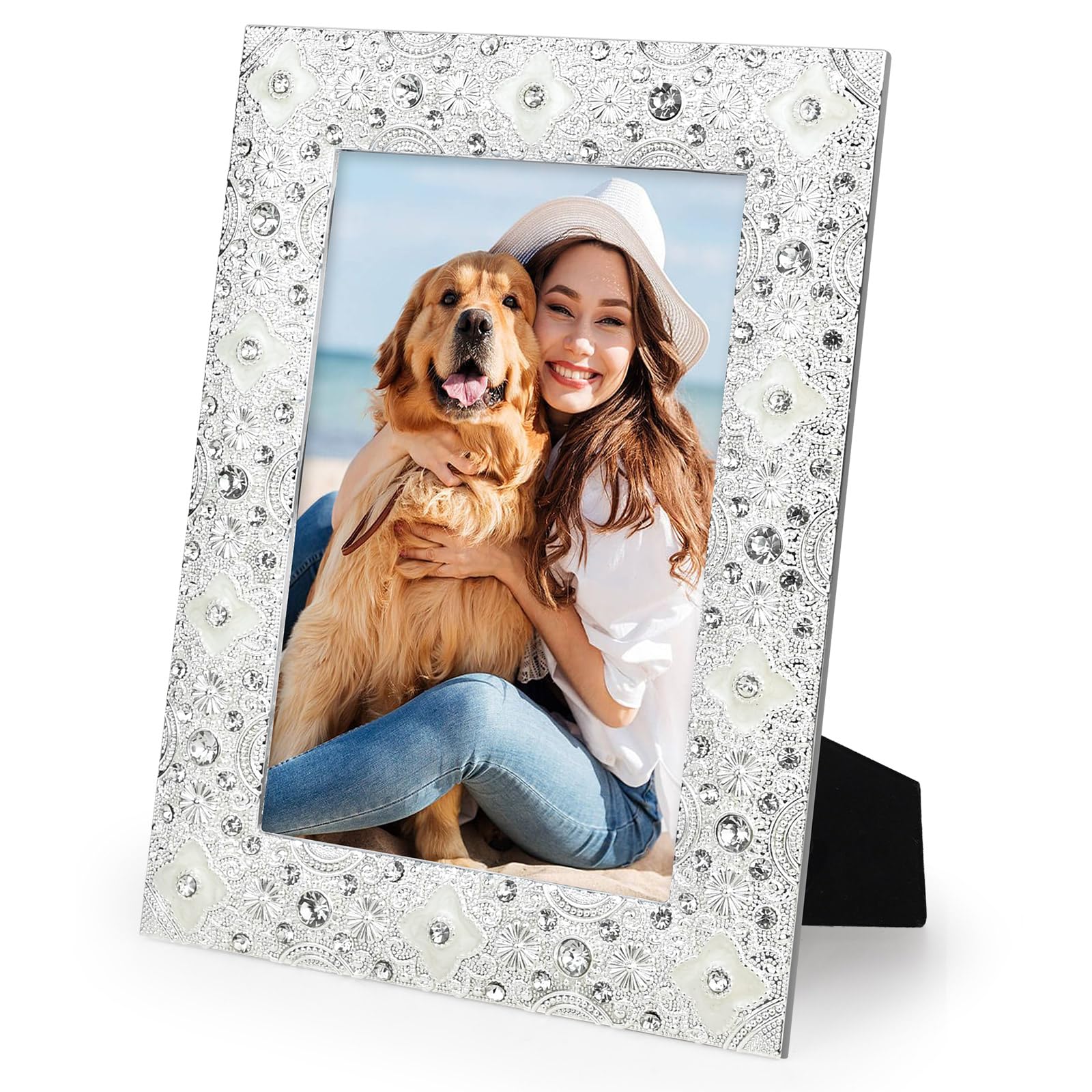 6x4 Photo Frame - Wedding Picture Frames 4x6 Metal Photo Frame with Holder Wall Mounted Display Vertical & Horizontal Beautiful Silver Embossed Flowers Tabletop for Wedding Art Print Family Picture