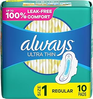 Ultra Thin Pads Size 1 Regular Absorbency Unscented with Wings, 10 Count, Packaging may vary