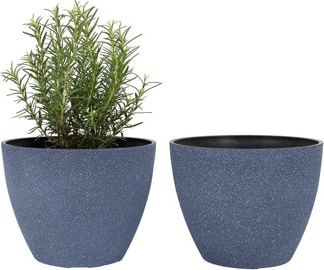 LA JOLIE MUSE Flower Pot Garden Planters Outdoor Indoor, Plant Containers with Drain Hole, Weathered Grey(19 CM, Pack 2)