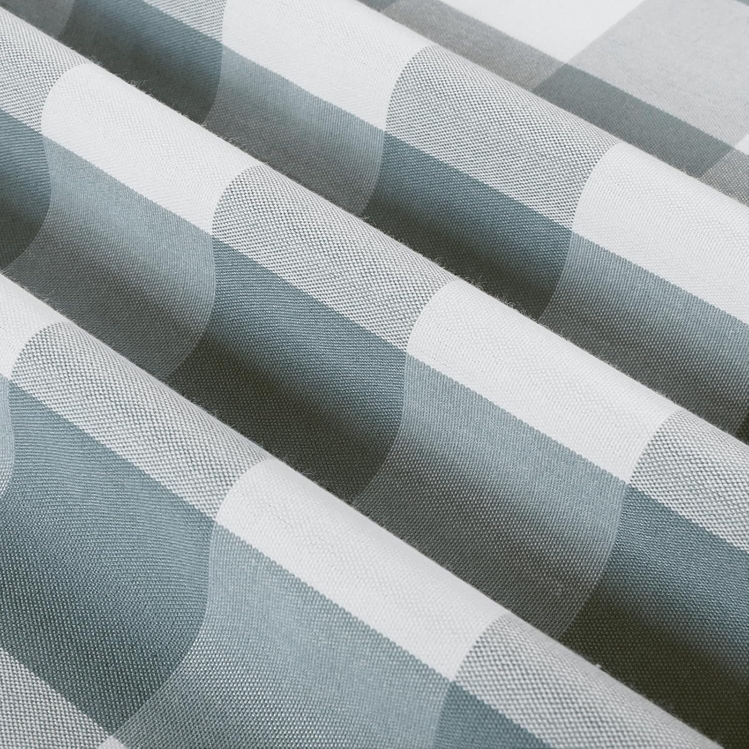 TWOPAGES Pinch Pleat Cafe Curtains 18 Inch Long Buffalo Plaid Light Filtering Farmhouse Half Window Curtains for Bathroom (Light Blue Grid, 26W x 18L Inches, Set of 2)