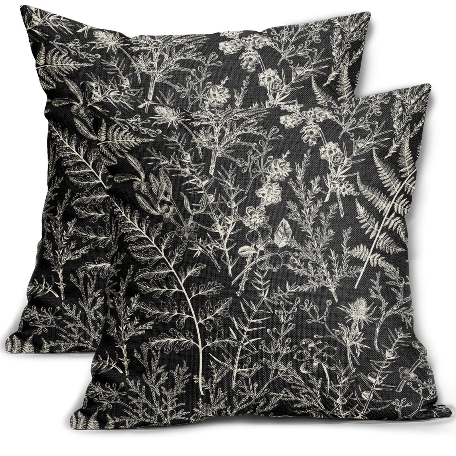 sorfbliss Black Pillow Covers 16x16 Set of 2 Vintage Floral Botanical Print Spring Flower Plant Pattern Decorative Throw Pillow Cases Outdoor Farmhouse Decor for Home Sofa Couch Bed