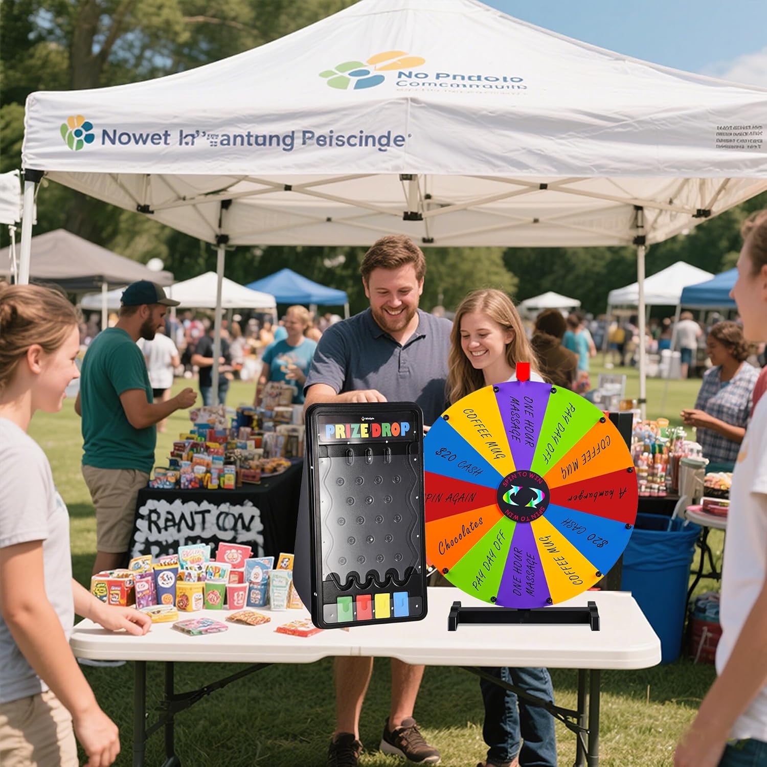 WinSpin Modular Prize Wheel Kit Mini 25x14 Prize Drop Board & 24" Tabletop Spinning Wheel Spinning Fortune Game Carnival Live Stream Party Tradeshow