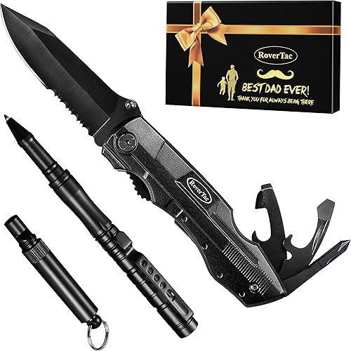 RoverTac Juego de herramientas de regalo "BEST DAD EVER", cuchillo de bolsillo multiherramienta con alicates