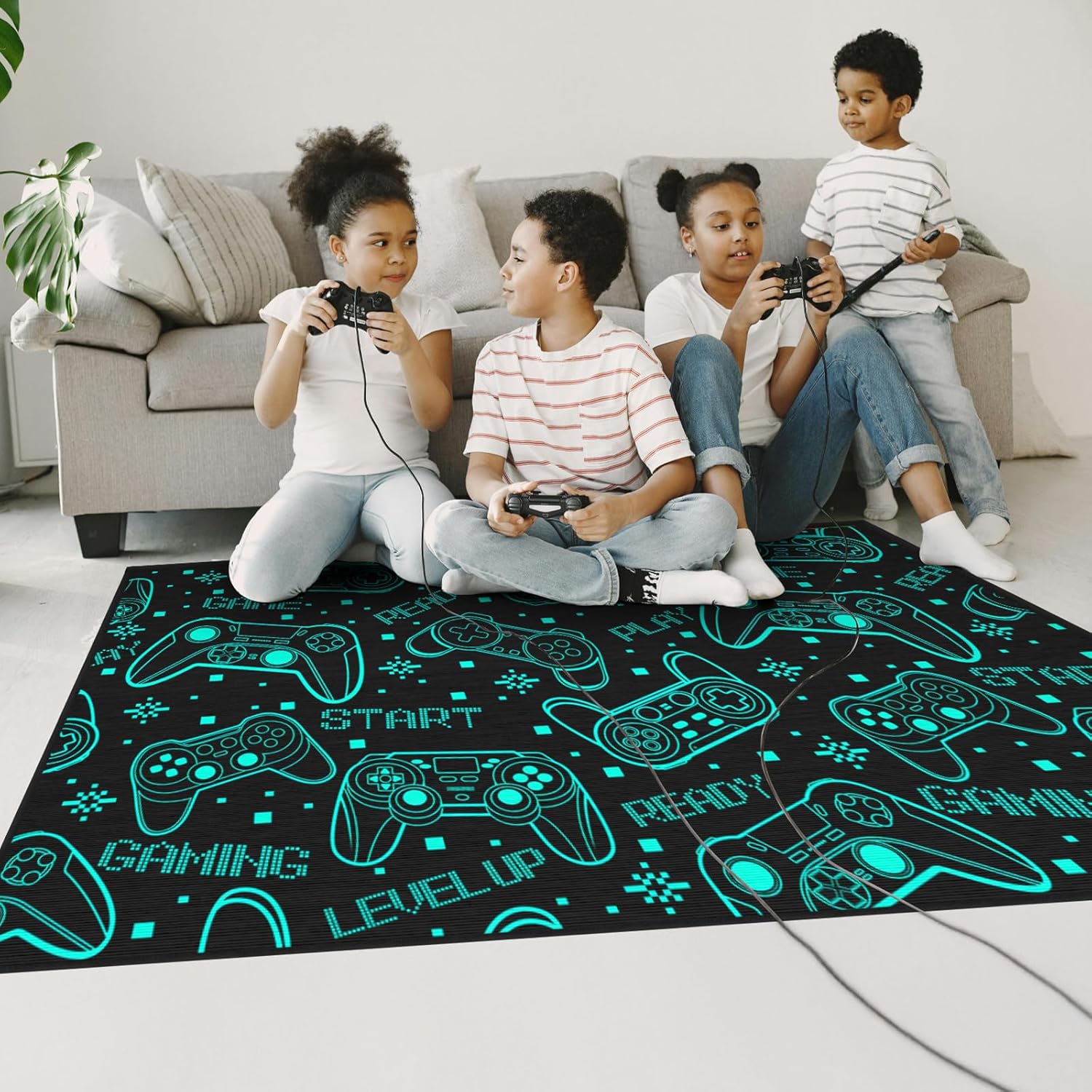 Gaming Rug for Boys Room - Games Theme Fluorescent Green Rug Gaming Room Decor Gamer Area Rugs for Bedroom Teen Boy Video Game Carpet for Kids Room & Bedroom Anti-Slip Mat 35.4x59 in