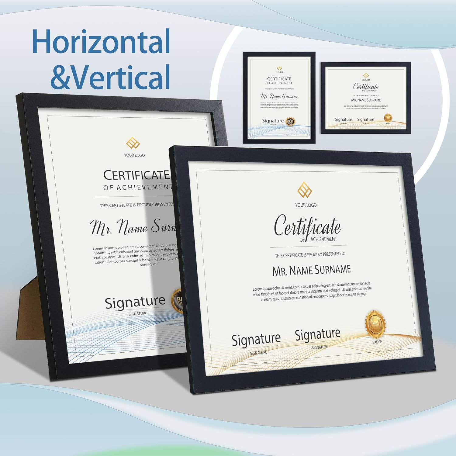 ELSKER&HOME 8.5 x 11 Picture Frame - Black Sturdy Wood Composite Certificate Frame 8 Pack - Semi-Tempered Glass - Includes Hanging Hardware and Desktop Easel - for Document/Diploma Frame (8 Pack)