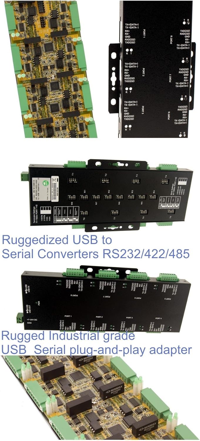USBGear 8-Port Terminal Block RS232/422/485 to USB Adapter - Industrial Serial Converter with 921.6Kbps Data for Automation, PLCs, Sensors, and Legacy Integration