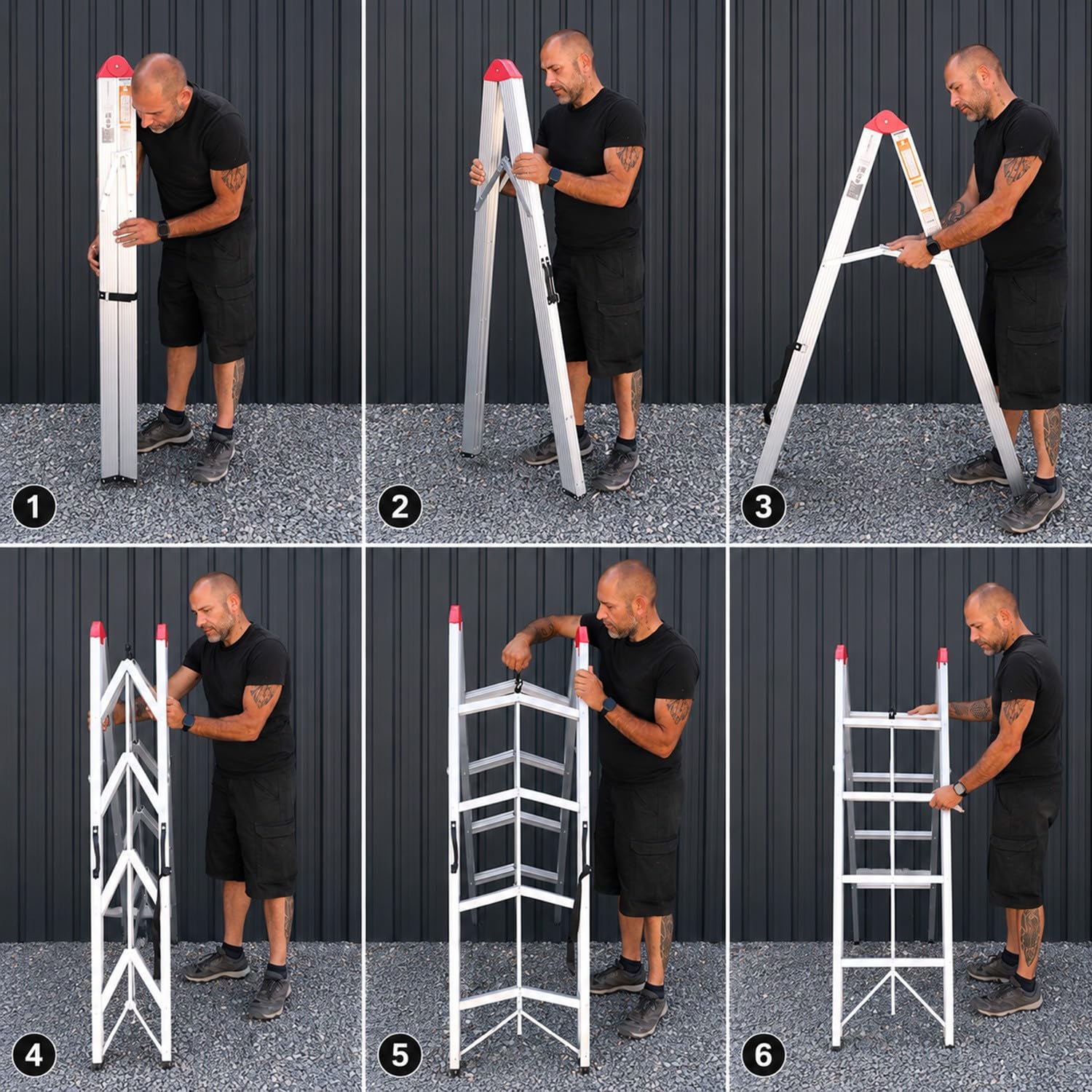 Climb Echelle Double Pliable et compacte en Aluminium 4 marches