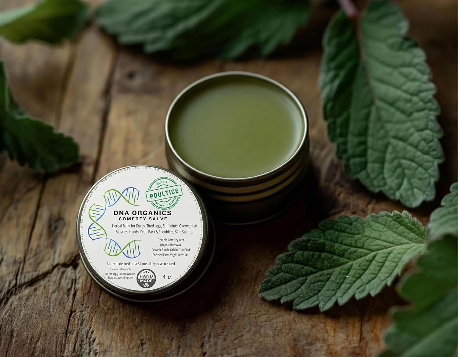 DNA Organics Comfrey Salve Ointment 4oz – Organic Herbal Salve for Bones, Muscles, Joints, Knees, Skin & Tattoo Care. Herbal Balm for Soothing Relief. Handcrafted, Slow-Infused, No Chemical Fillers - Image 2