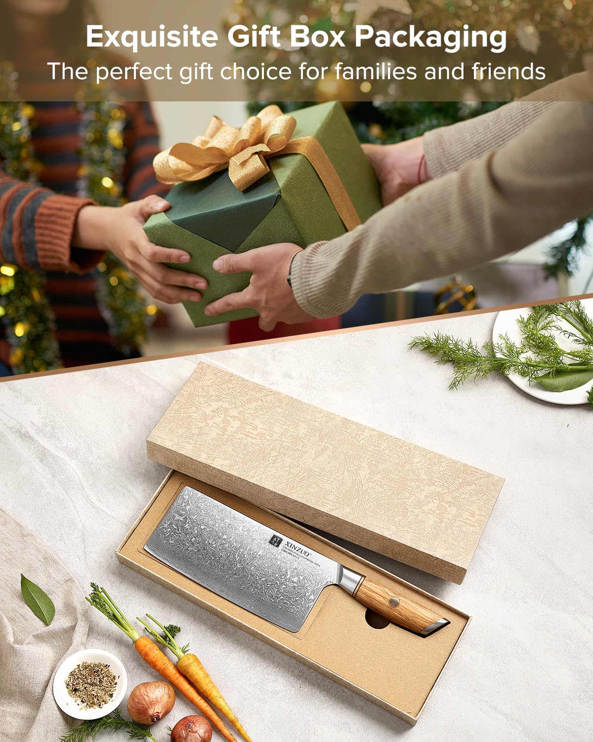 XINZUO 19cm Hackmesser, 73 Schichten Damaststahl Pulverstahlkern Hackbeil Chinesisches Kochmesser Multifunktions Chefmesser Fleischmesser -mit ergonomischer Olivenholz Griff -Lan Series