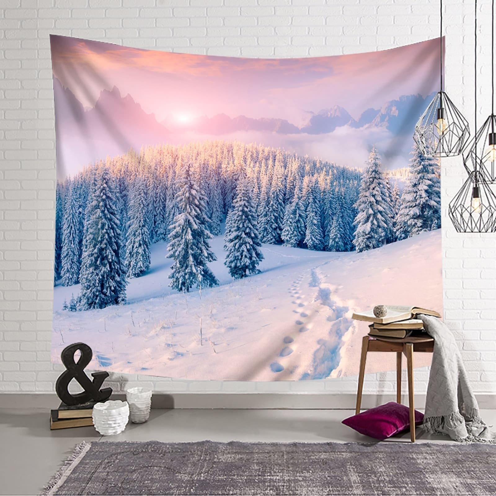 Skcess Dekoracja ścienna 240 x 220 cm, poliester ścienny, szary, niebieski, las, krajobraz śnieżny, dywan ścienny