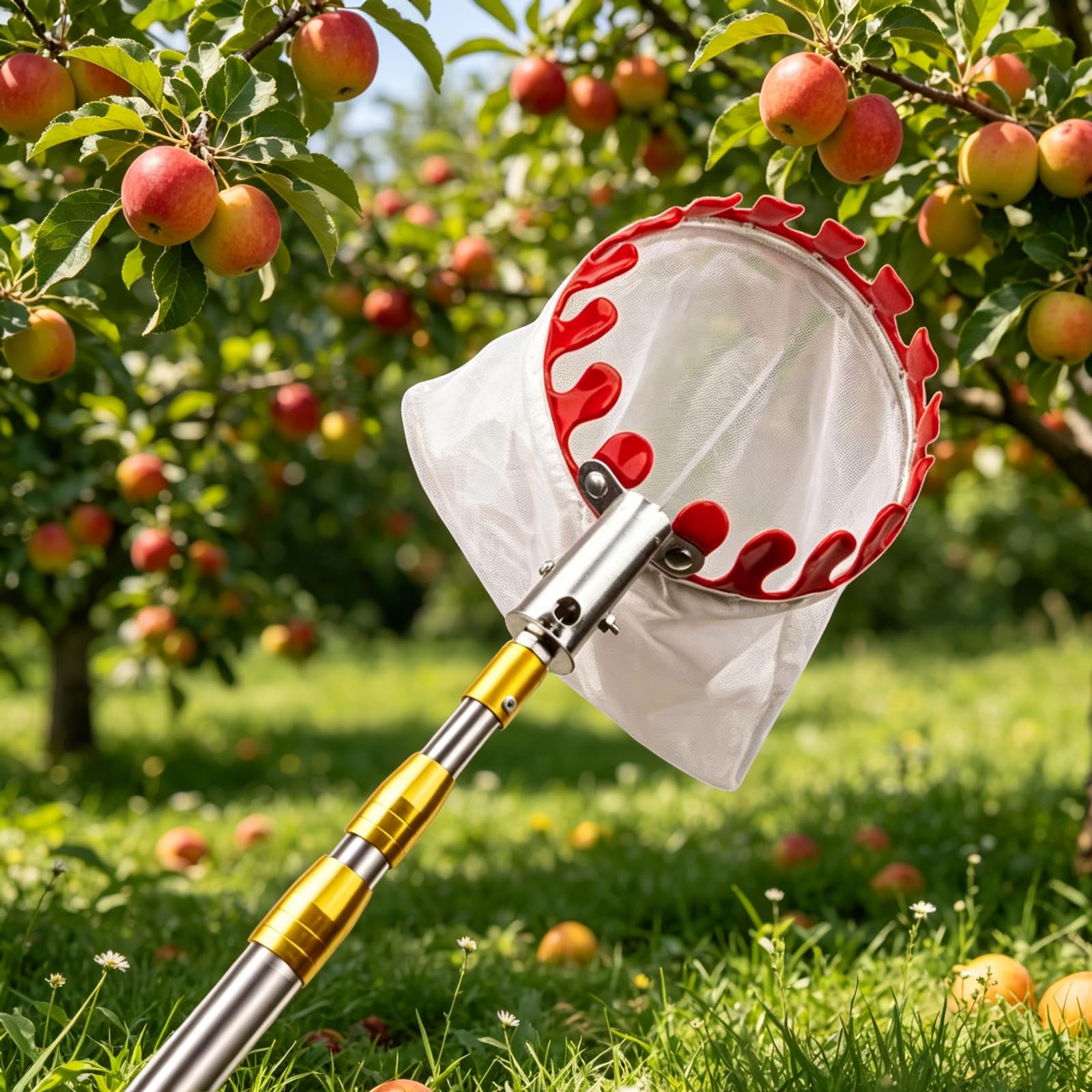 ApfelpflüCker Mit Teleskopgriff,ApfelpflüCker Mit Extra Dickem Baumwollbeutel,Erntehelfer ObstpflüCker Mit Stoffbeutel,ObstpflüCker Mit Teleskopstange,FüR äPfeln,Pflaumen,Birnen