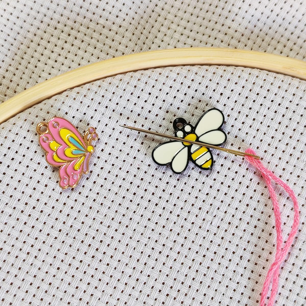 ESWEUOOM Butterfly Bee Needle Minder, Cute Magnetic Needle Nanny Keeper for Cross Stitch Embroidery Sewing Needle and Pin Holders Needlework Accessories Set Pink and Yellow