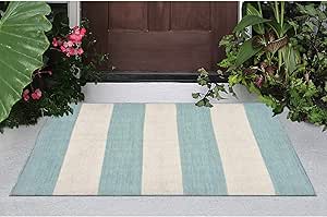 Liora Manne Sorrento Rugby Stripe Indoor/Outdoor Reversible Rug, 2' X 3', Water Blue and White