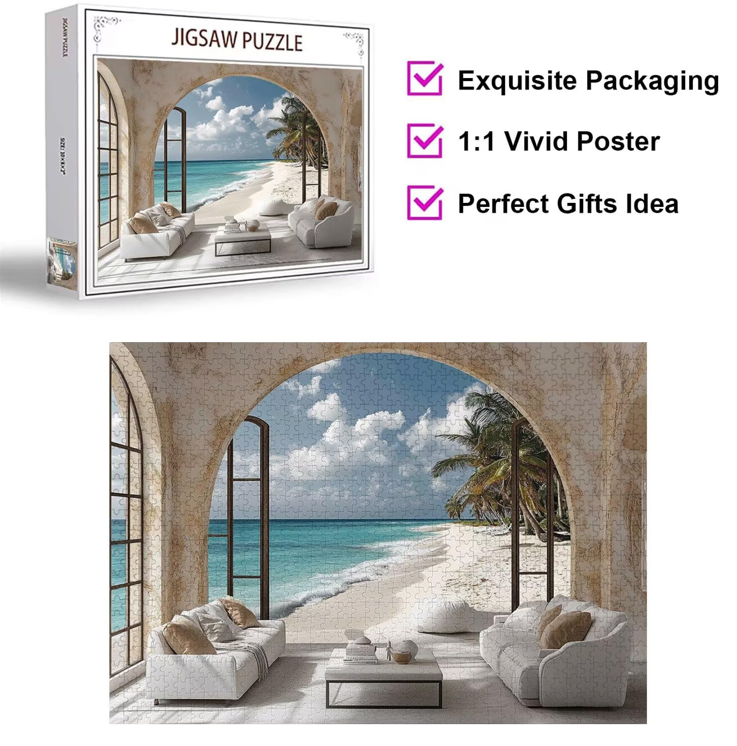 Puzzle 1500 Pezzi spiaggia Puzzle Legno Il paesaggio, n-204