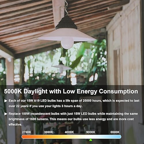 Miniatura 6 de Bombillas LED de luz diurna 15 W: bombilla equivalente a 1600 Lm 100 W E26 Edison Base de tornillo súper brillante 5000K Bombilla LED A19 15W para