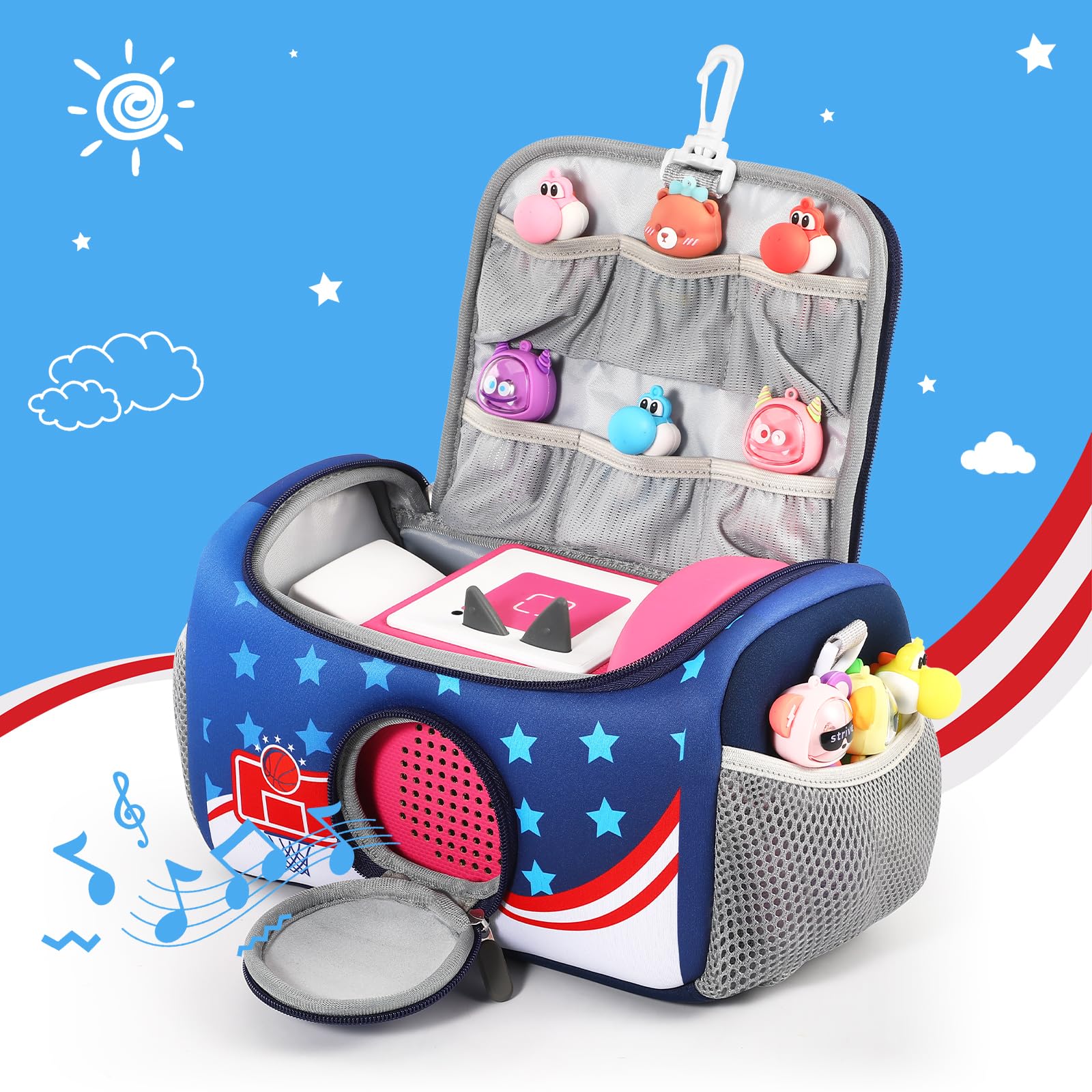 Funda de transporte apta para Toniebox Starter Set, bolsa de almacenamiento compatible con personajes de Tonies, auriculares y accesorios, Blue, Organizador de bolsas