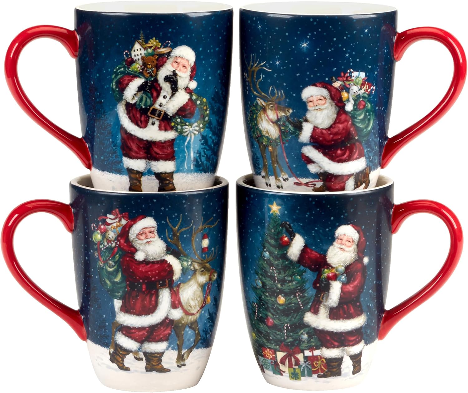 Certified International Santa’s Secret Set of 4 Festive Mugs – Enjoy cocoa, coffee, or tea with Santa’s cheerful spirit in every sip, perfect for cozy nights and Christmas mornings 20 oz.