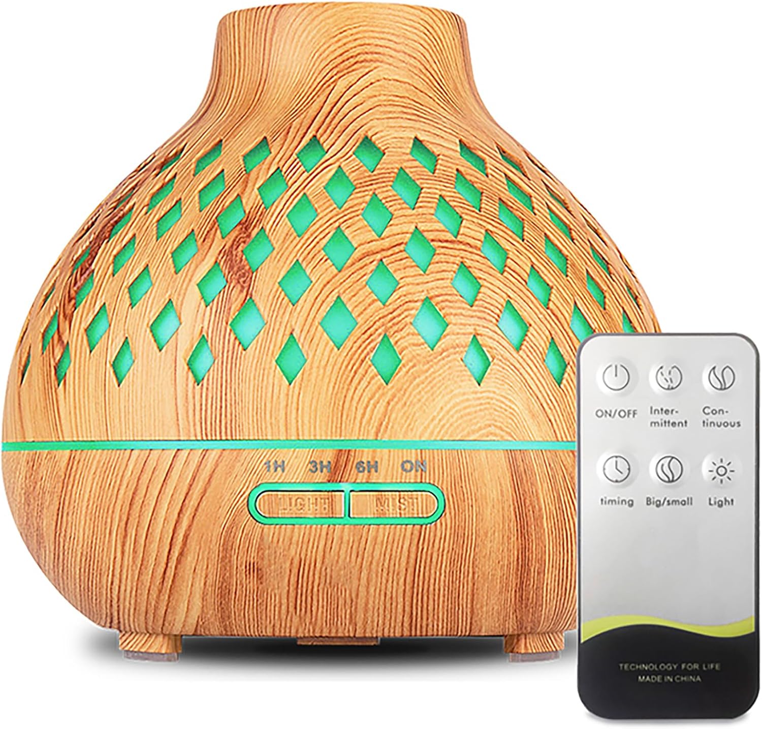 Essential Oil Diffuser, Aromatherapy Diffuser 500ml with Remote Control, 4 Timer & Auto-Off Safety Switch, 7 Color LED Lights Mode, 10 Hours Quiet Humidifier for Bedroom, Office & Home