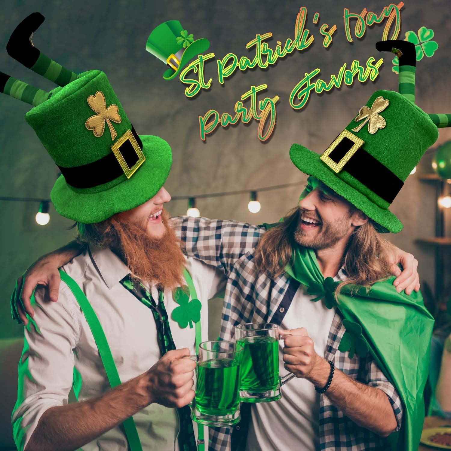 St. Patrick's Day Top Hat, Tree Topper Hat Green Velvet Leprechaun Costume Accessory with Shamrock, Funny Irish Party Favors & Parade Outfit for Adults Men Women