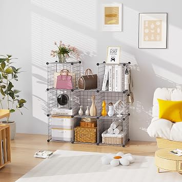 C&AHOME Wire Cube Storage, 8 - Cube Organizer Metal C Grids, Modular Shelves Units, Closet Organizer, Ideal for Home, Office, Living Room, 24.8 L x 12.4 W x 48.4 H, Silver Gray UWCS3008G