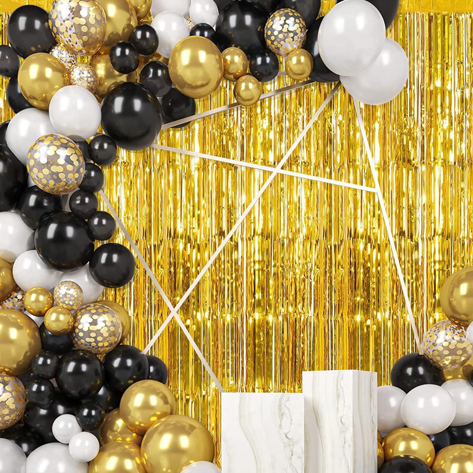 Lot de 30 rideaux en aluminium doré - 1 x 2,5 m - Avec franges, serpentins - Décoration métallique - Pour anniversaire, mariage, Noël, Nouvel An, fête disco