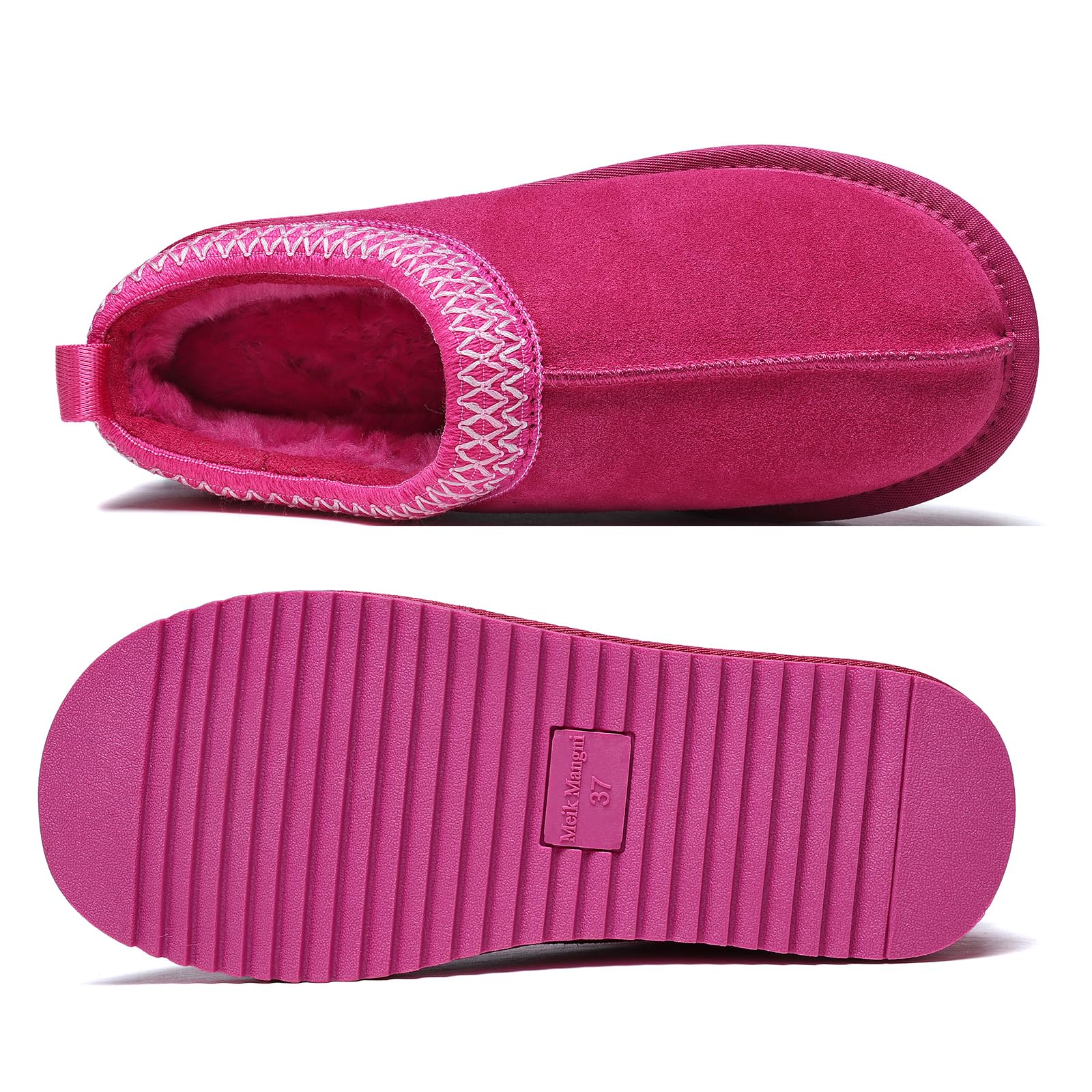 Meik Mangni Chaussons Hommes Femmes Véritable Suède Pantoufles Chaud Confortable Mules Hiver Chaussons en Peluche Antidérapantes Slippers Intérieur extérieur 35-44 EU