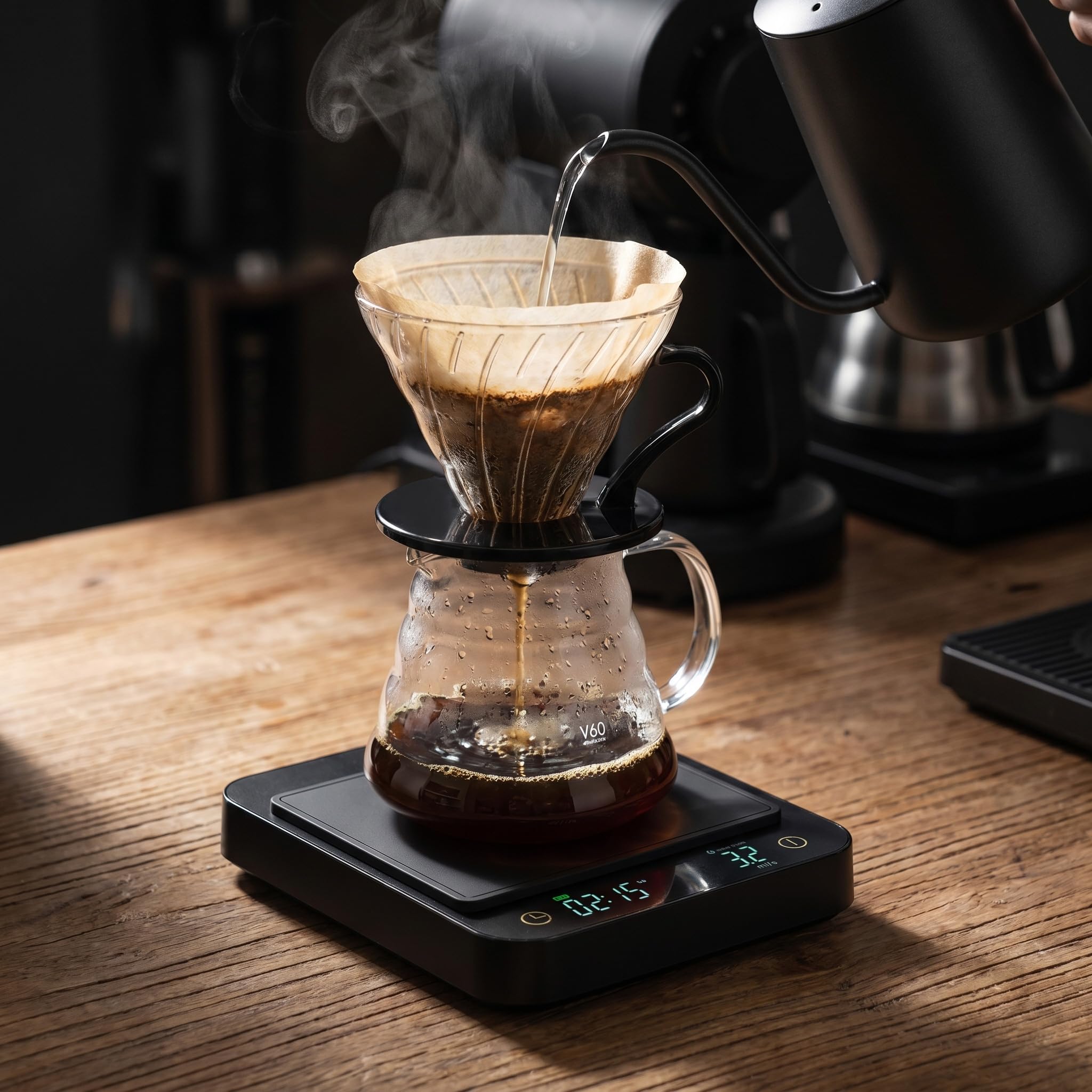 Premium Kaffeewaage mit Funk-Display & Timer – Espresso Waage 0,1g / 3kg mit Flussraten-Anzeige, 5 Modi für Siebträger & Filterkaffee Pour-Over, Digitale Küchenwaage Automatischer Zeitmessung