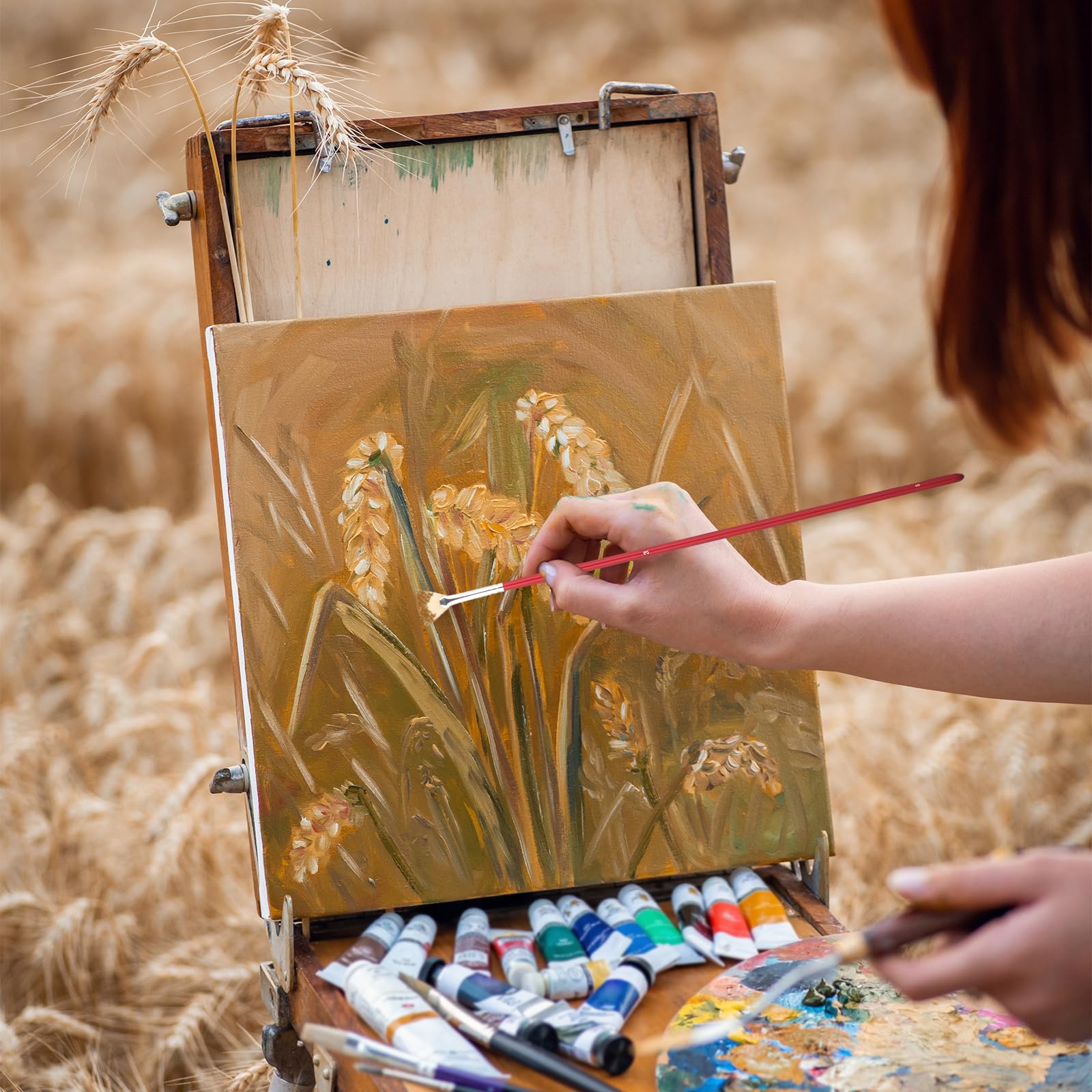 7 pennelli a ventaglio per pittura, set di pennelli a ventaglio con setole naturali e manico lungo, pennello professionale a forma di ventaglio, morbido, anti-spargimento, per pittura acrilica, olio