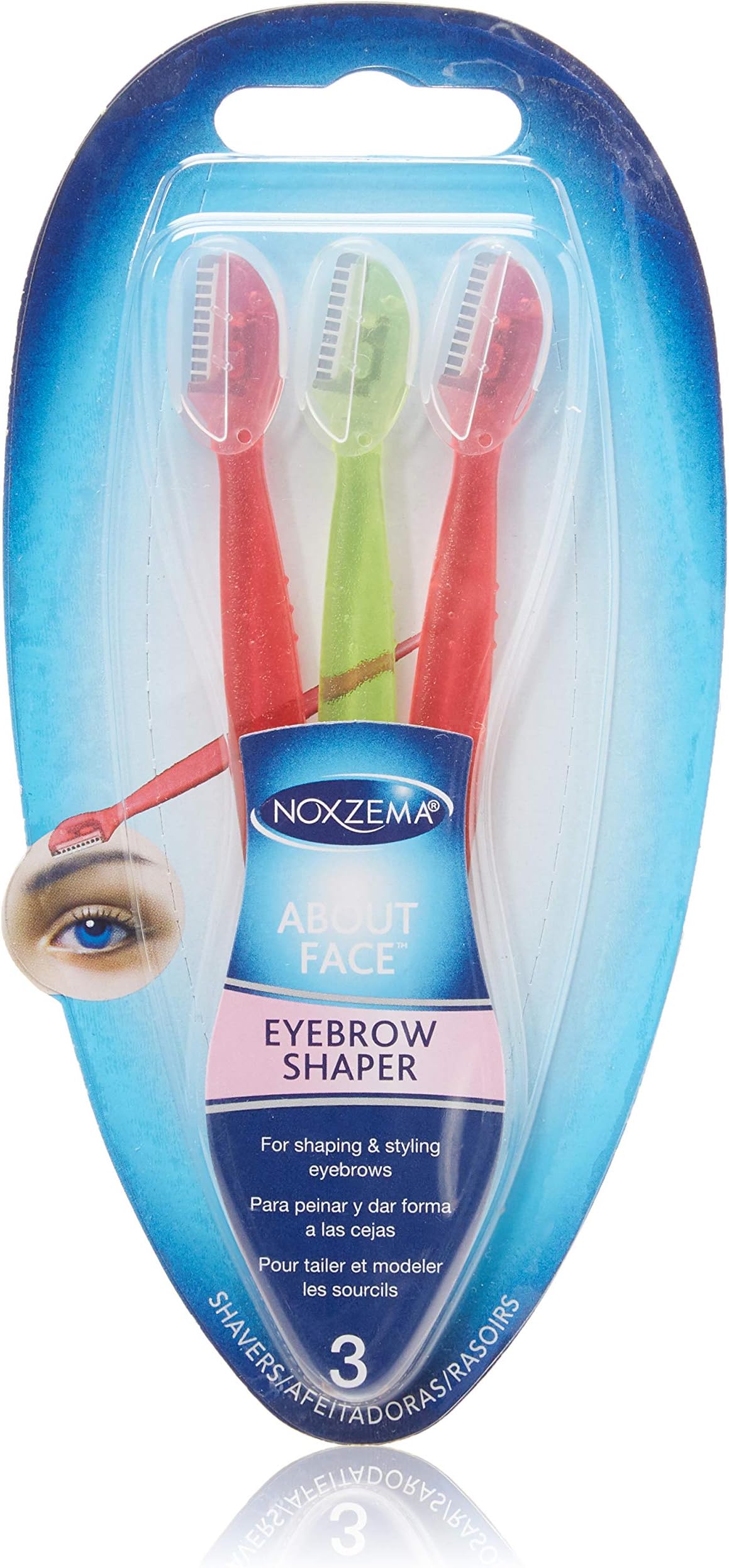 Noxzema Eyebrow Shaper, 3 Count; Small, Compact Razors Expertly Trim Eyebrows and Facial Hair for Precision Shaping and Cosmetic Grooming with Professional Results; Equipped with Protective Skin Guard
