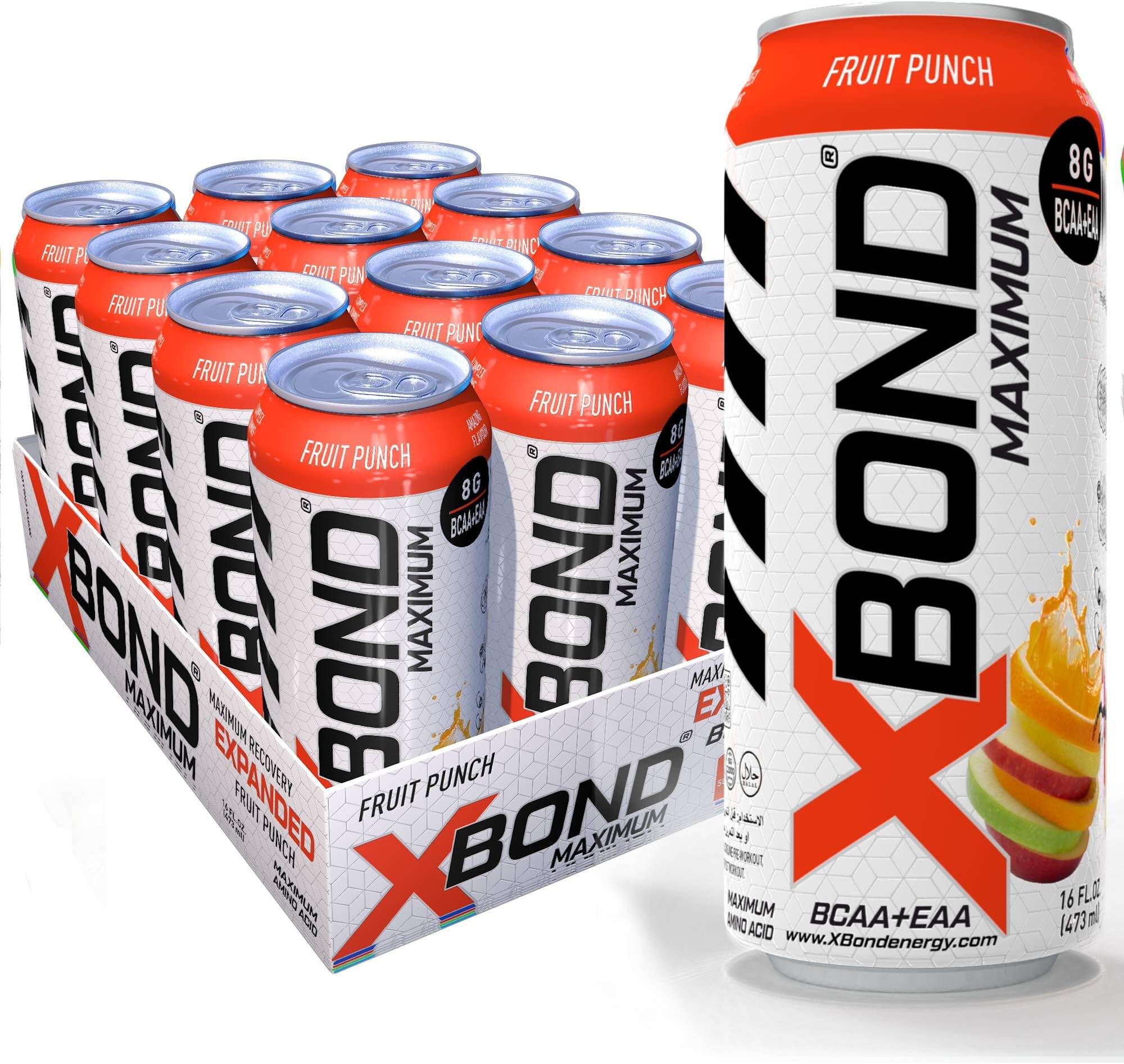 Maximum Recovery Fruit Punch Expanded Maximum Amino Drink - BCAA + EAA Electrolytes Drink - 16 fl oz (473 ml) - 8g BCAA/EAA, Sugar Free 34 Calories, 60mg Caffeine Pack of 12